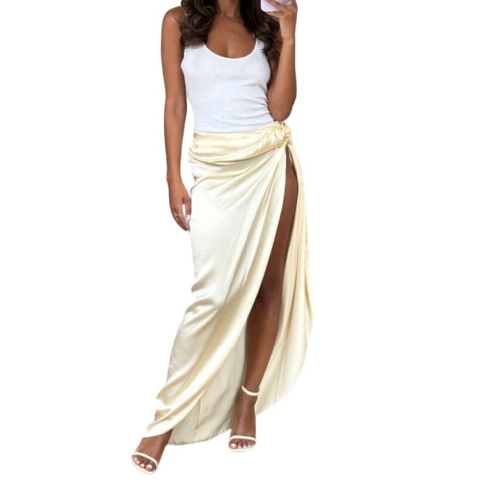 Johanna Ortiz Saree Way Of Life Silk Open Slit Maxi Skirt Cream Size 2